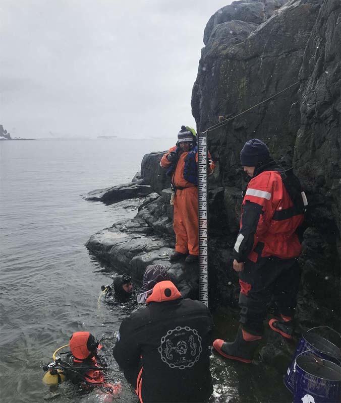 Instalando regla de mareas en Caleta Menguante